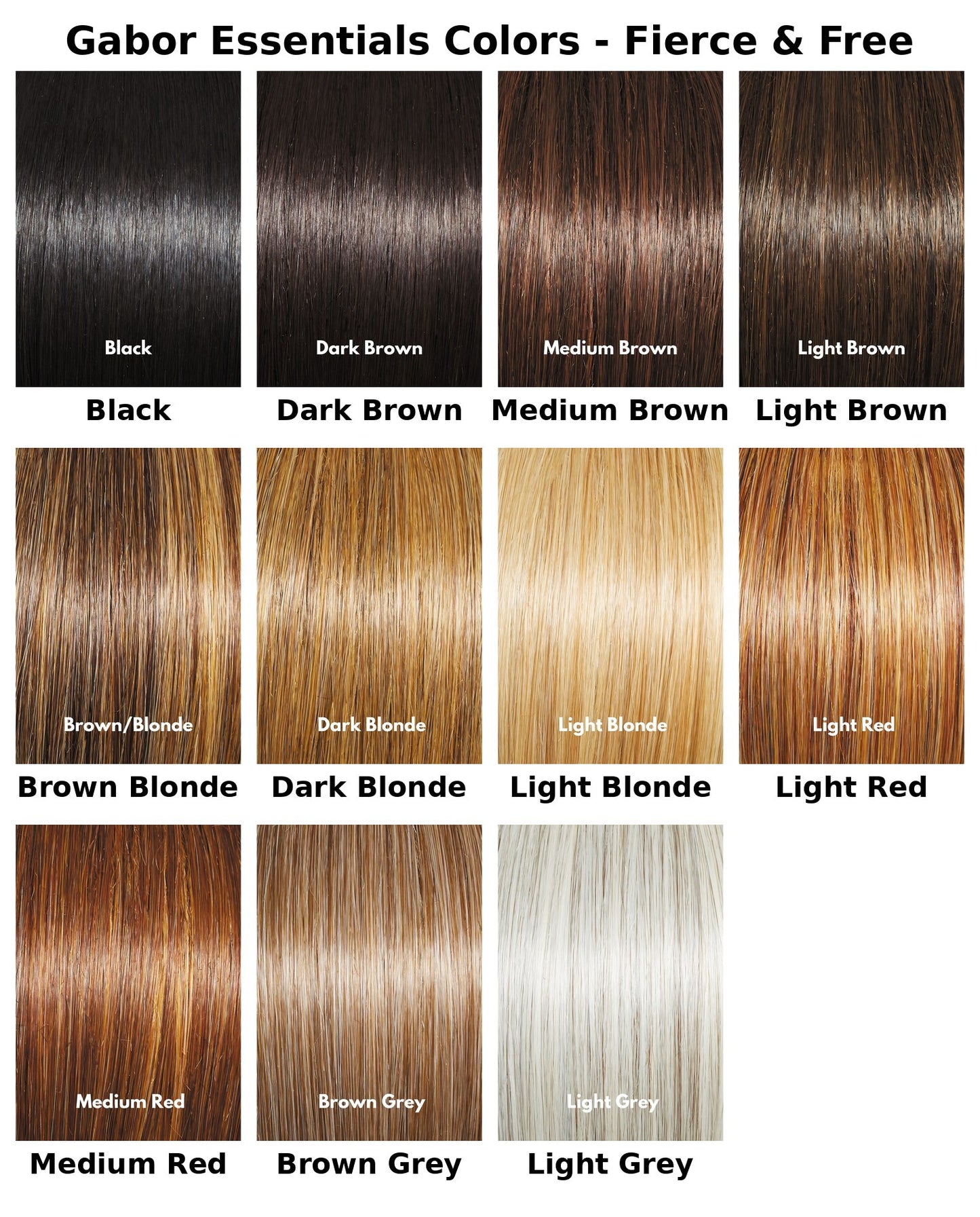 Gabor Essentials color chart - Fierce & Free available colors