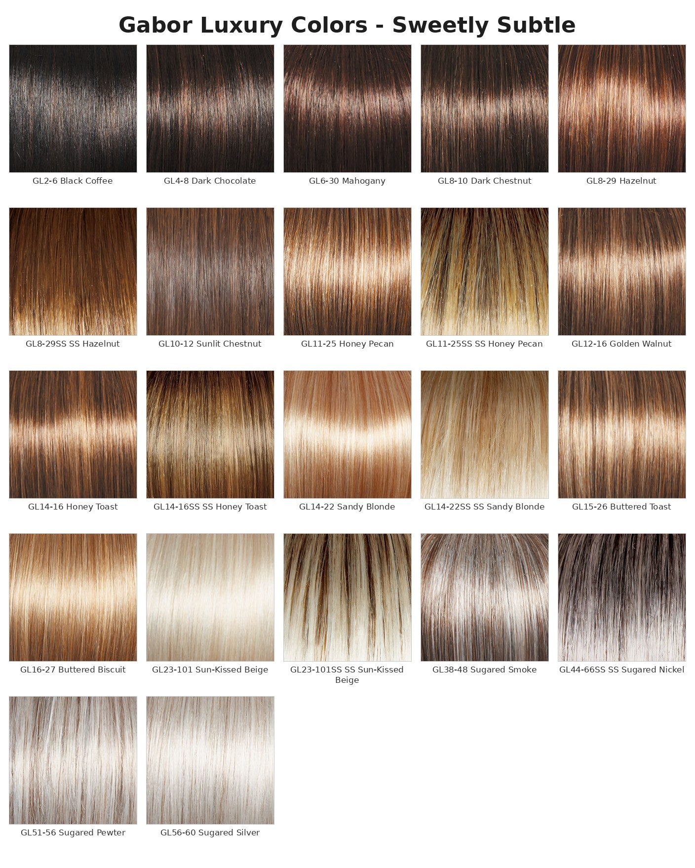 Gabor Luxury GL color chart for Sweetly Subtle Wig
