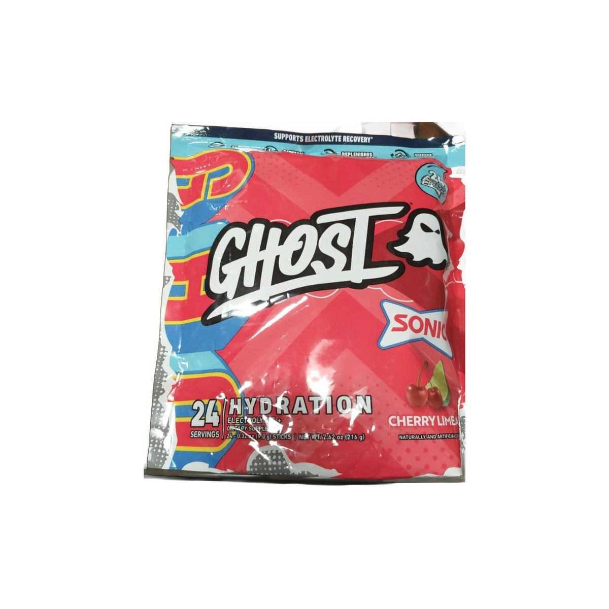GHOST Hydration Sticks, Sonic Cherry Limeade, 24 Electrolyte Powder Packets - Sugar Free, Caffeine Free