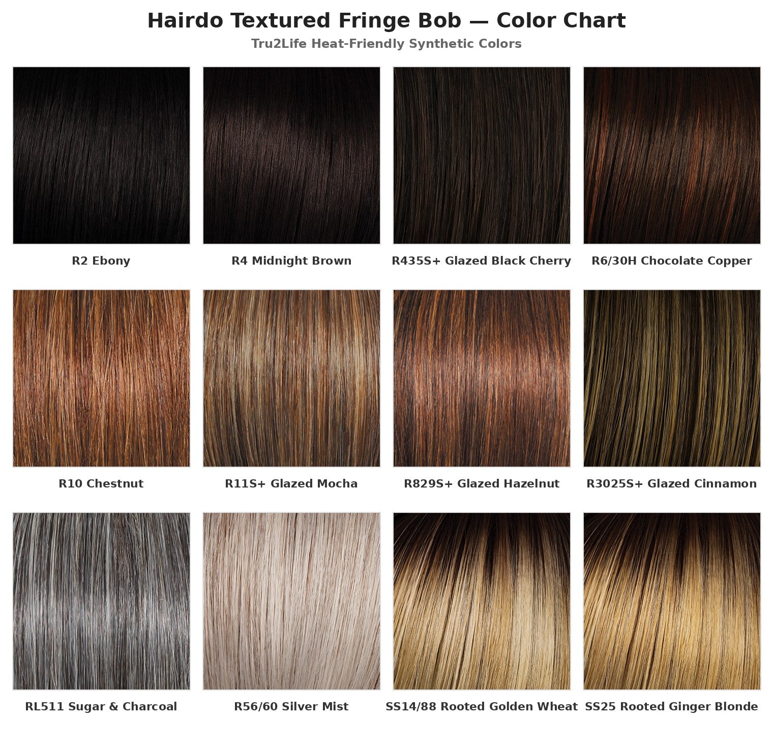 Hairdo Textured Fringe Bob Wig - Tru2Life color chart