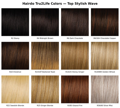 Hairdo Tru2Life color chart for Top Stylish Wave - 12 shades