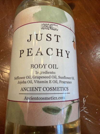 Just Peachy Body Oil label close-up