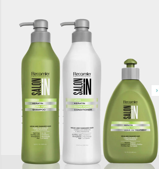 Keratin Ultra Force 3 - Piece Set – Shampoo + Conditioner + Leave On Treatment - VIP Extensions