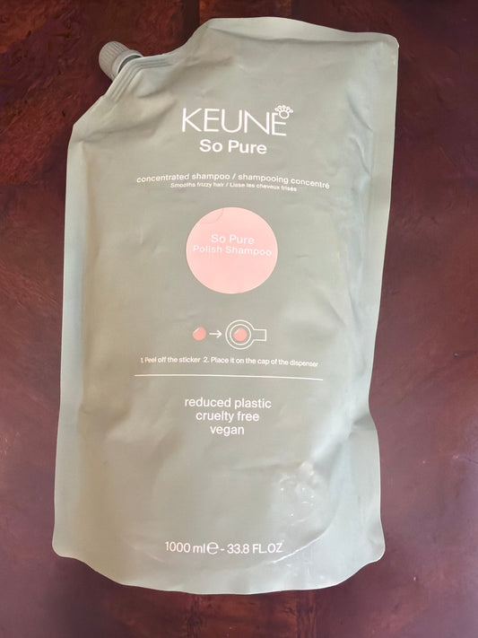 Keune So Pure Polish Shampoo Concentrated Refill 1000ml / 33.8 fl oz - VIP Extensions