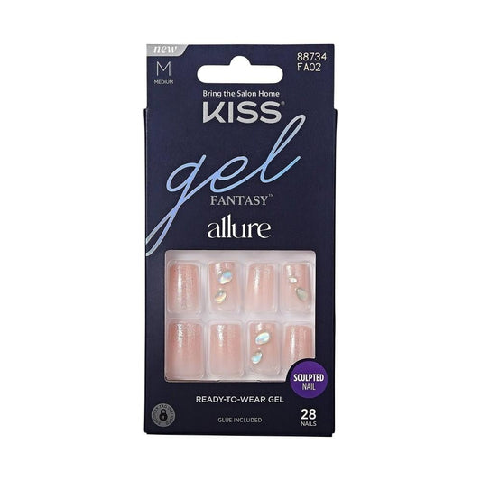 Kiss Gel Fantasy Allure Ready - to - Wear Medium Square Fake Nails Jeweled - VIP Extensions
