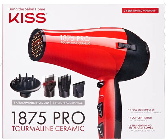 KISS Red Tourmaline Ceramic Hair Dryer with 4 Additional Styling Attachments Watts - VIP Extensions