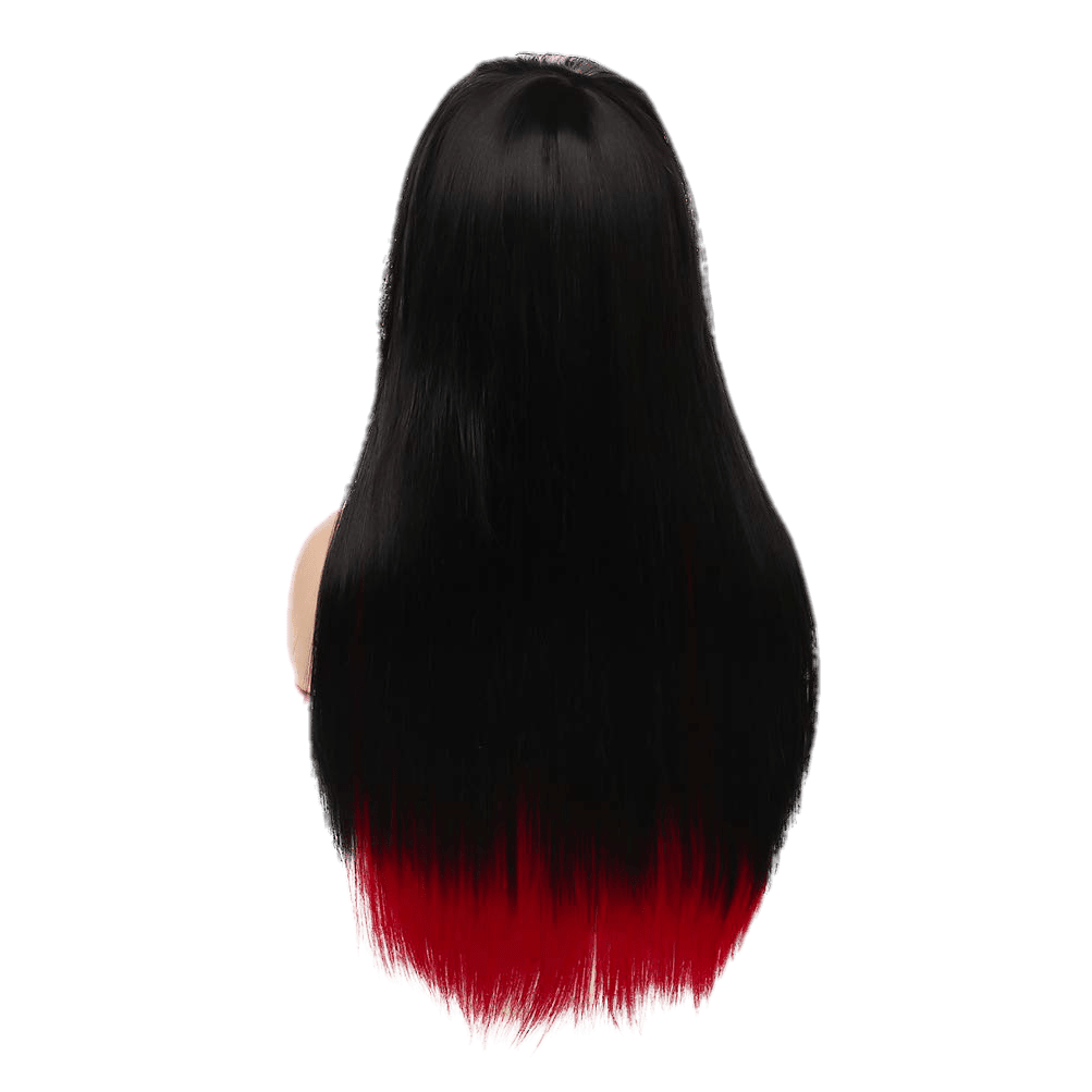 Long Red Black Wig Silky Straight Synthetic Heat Resistant Side Bangs - VIP Extensions
