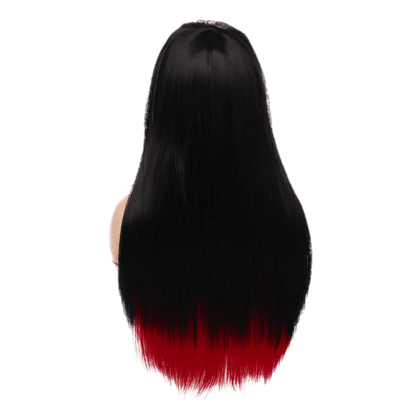 Long Red Black Wig Silky Straight Synthetic Heat Resistant Side Bangs - VIP Extensions