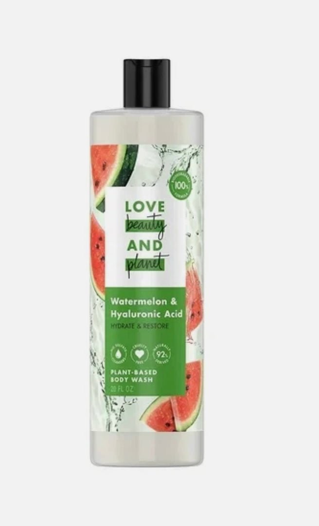 LOVE Beauty and Planet Plant - Based Body Wash Hydrate and Restore Skin Watermelon and Hyaluronic Acid Made with Plant - Based Cleansers and Skin Care Ingredients Biodegradable 20 fl Oz - VIP Extensions