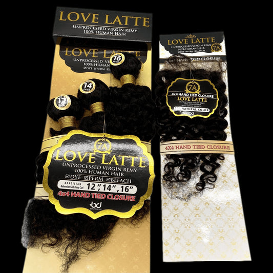 Love Latte 7A Brazilian Bundle Multi Pack w/Closure - Bohemian soft deep curl - VIP Extensions