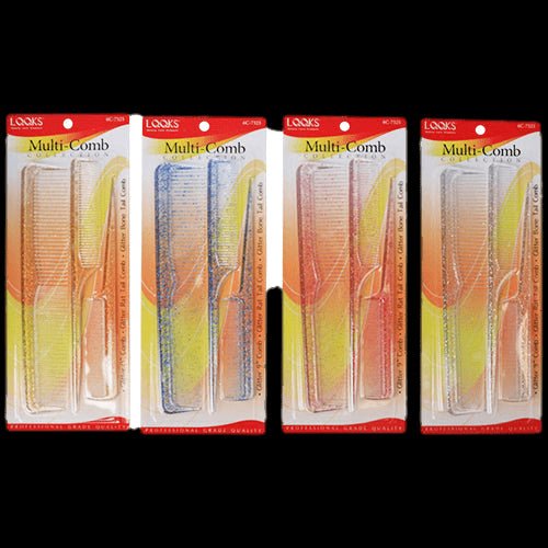 LQQKS 9" COMB/BONE TAIL COMB/RAT TAIL COMB SET GLITTER ASSORT - VIP Extensions
