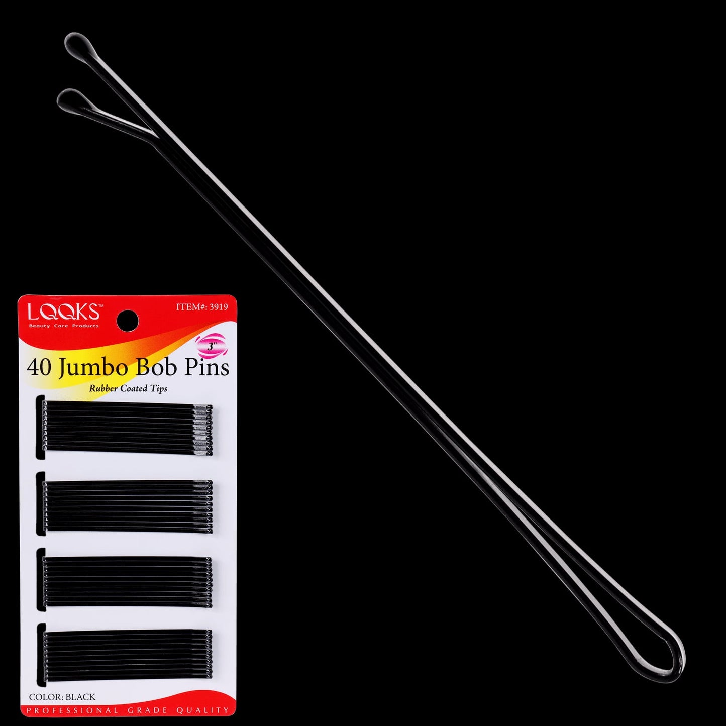 LQQKS JUMBO BOB PIN 40CT BLACK (3'') - VIP Extensions