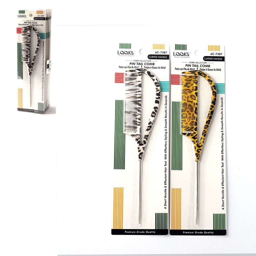 LQQKS PIN TAIL COMB METAL W/ CURVED HANDLE ANIMAL PRINT - VIP Extensions