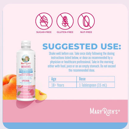MaryRuth s Multivitamin + Lustriva Hair Growth Liposomal | Adults | Biotin | Vitamin D| B Vitamins | Thicker Hair Wrinkles Fine Lines Skin Care | Women s Health | 15 fl oz - VIP Extensions