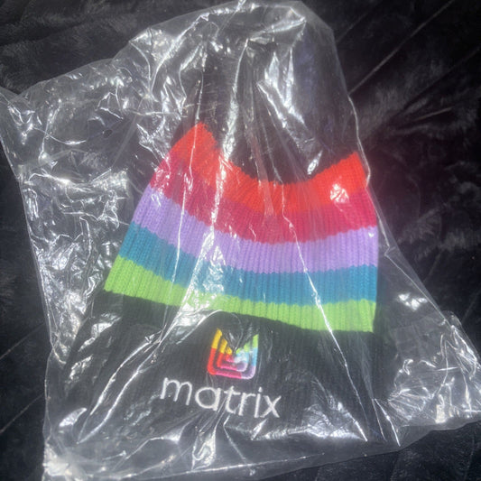Matrix Black and Striped Pom Beanie Hat Pom New in Package - VIP Extensions