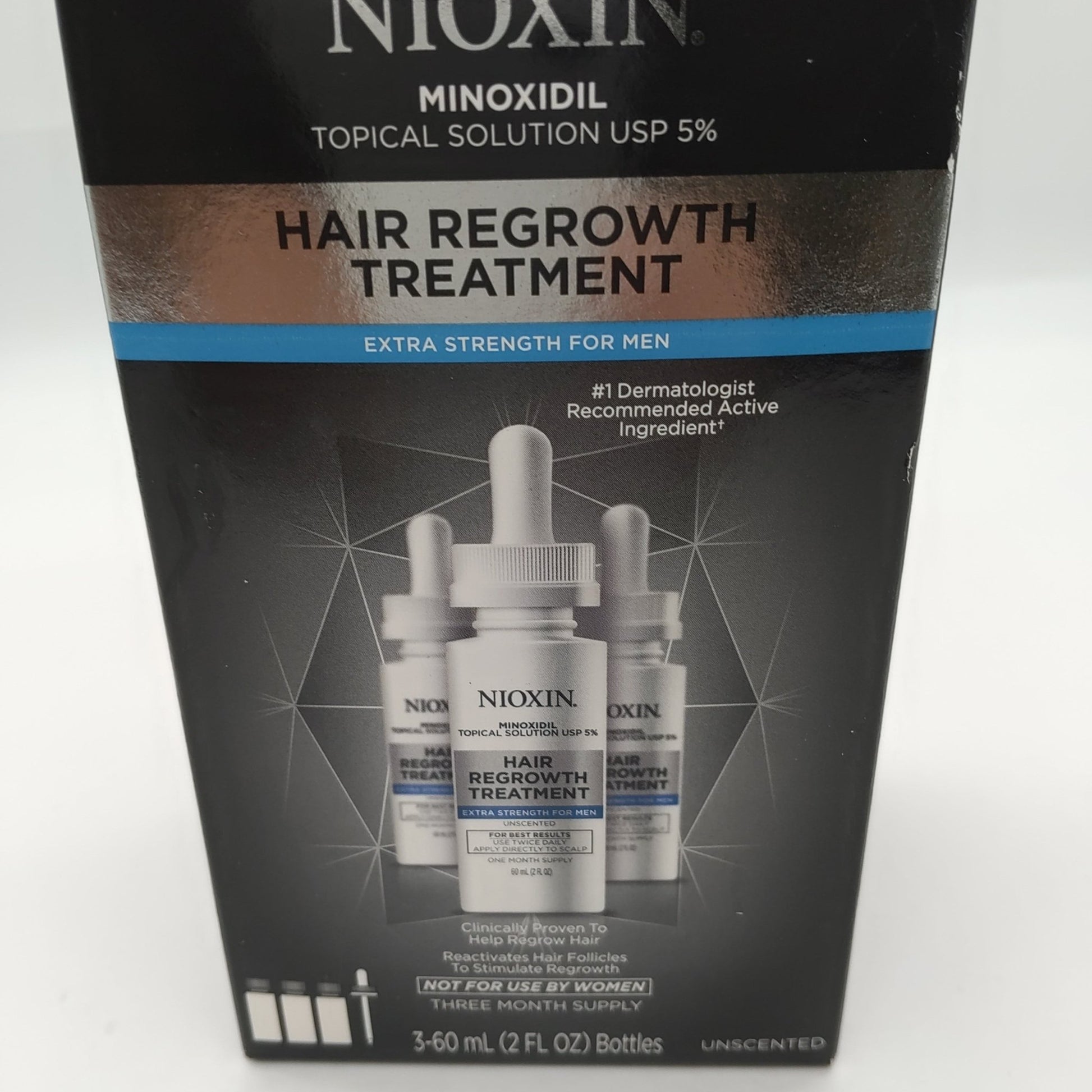 Nioxin Minoxidil Topical Solution USP 5% Hair Regrowth Treatment Extra Strength for Men 3 x 2.0 oz (3 Month Supply) - VIP Extensions