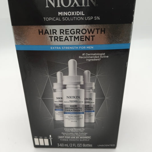 Nioxin Minoxidil Topical Solution USP 5% Hair Regrowth Treatment Extra Strength for Men 3 x 2.0 oz (3 Month Supply) - VIP Extensions