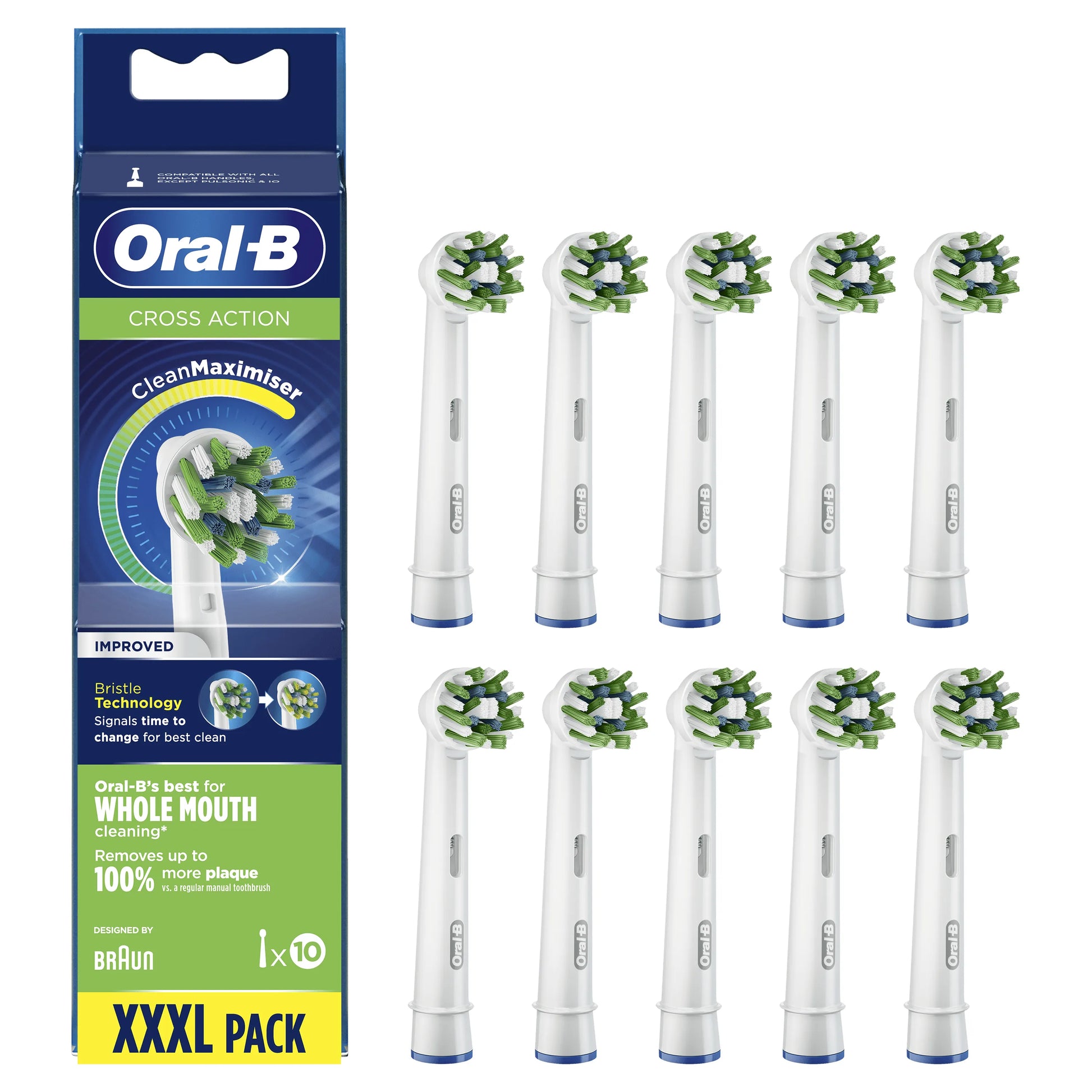 Oral-B CrossAction CleanMaximiser replacement brush heads 10-pack, made in Germany