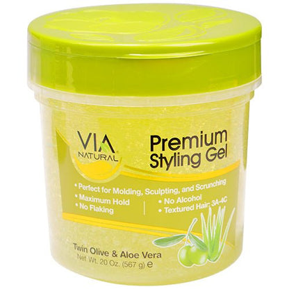 Via Natural Premium Styling Gel Twin Olive Oil & Aloe, 20 oz