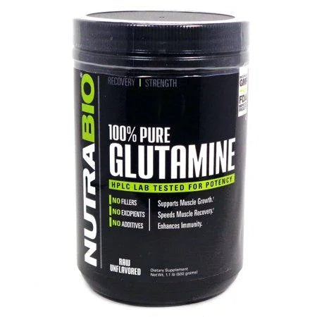 NutraBio 100% Pure L-Glutamine Powder, Unflavored, 500 g (100 Servings)