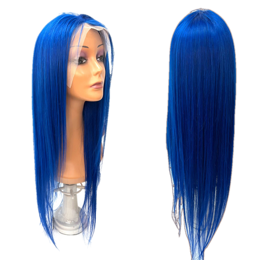 RIO Straight Human Hair Full Lace Wig, Blue, 24 in