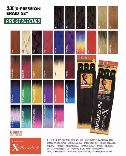 Sensationnel X-Pression 3X Pre-Stretched Braiding Hair 58 in - 3T1B/Light Blue/Lavender