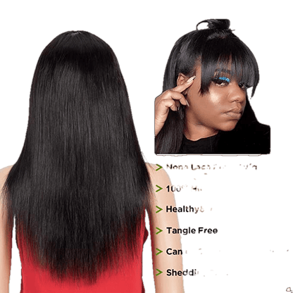 Victoria Spotlight Straight Human Hair Wig with Bangs, Natural Black, 20 in