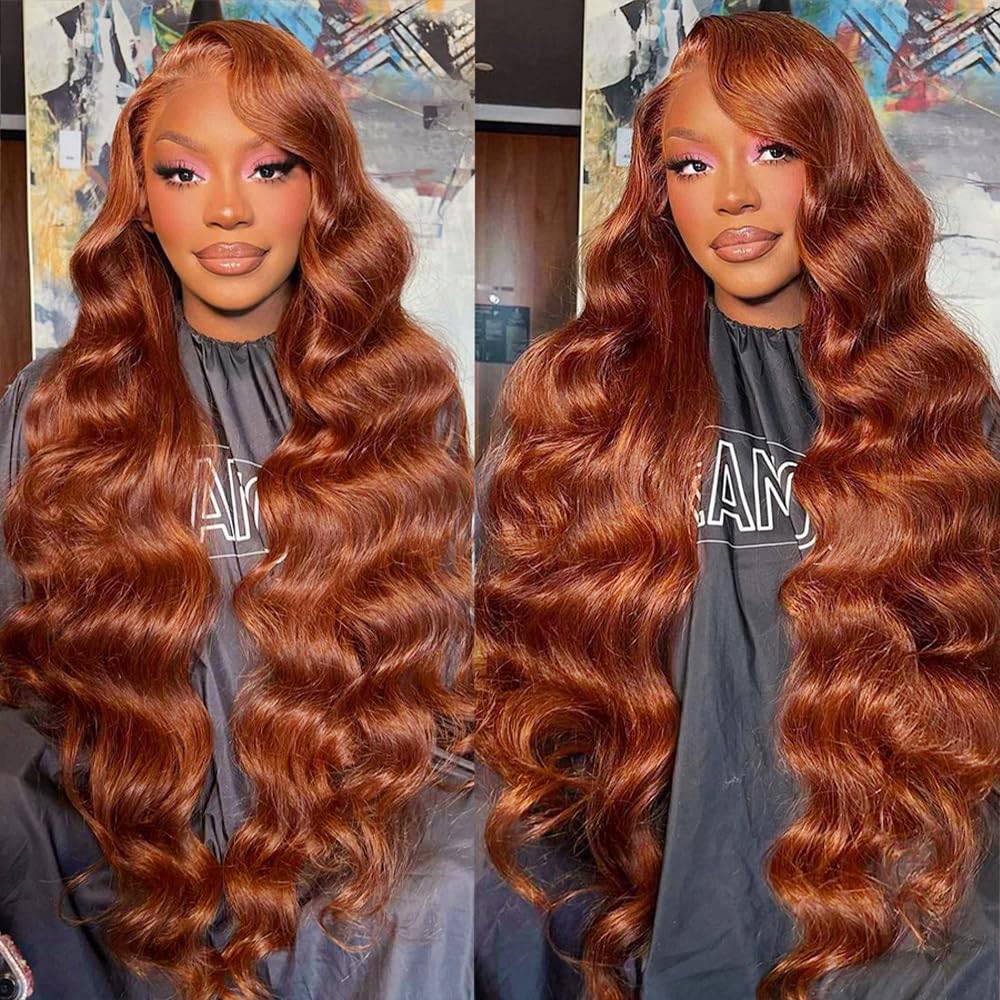 AM Lace Front Human Hair Wig - Body Wave Copper / 20 in