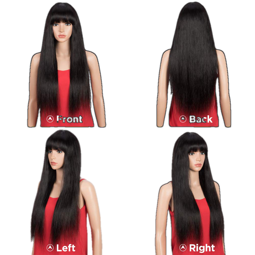 Victoria Spotlight Straight Human Hair Wig with Bangs, Natural Black, 20 in
