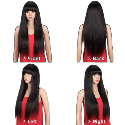Victoria Spotlight Straight Human Hair Wig with Bangs, Natural Black, 20 in