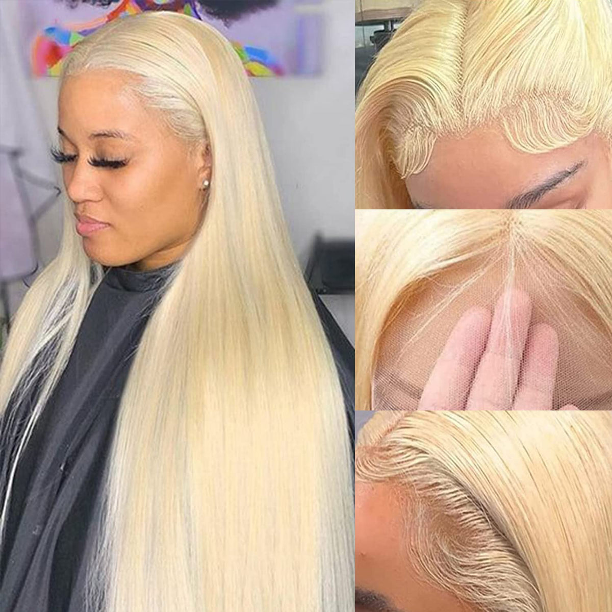 AM Lace Front Human Hair Wig - Straight 613 Blonde / 28 in