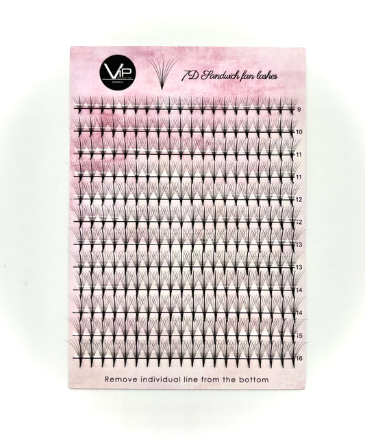 VIP Extensions 7D Sandwich Fan Lash Extensions 0.07 C Curl 12 Lines, Mixed 9-16 mm Large Tray
