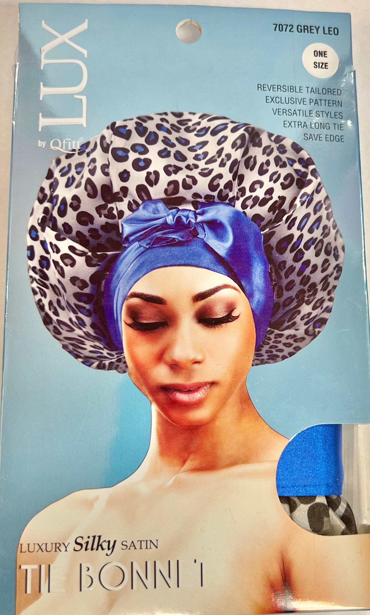 Qfitt Lux Silky Satin Tie Bonnet, Grey Leo