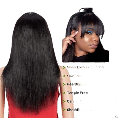 Victoria Spotlight Straight Human Hair Wig with Bangs, Natural Black, 20 in