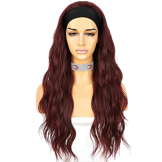Loose Body Wave Glueless Headband Wig, 26 in Burgundy