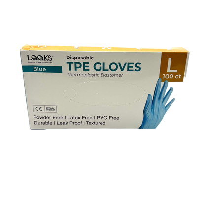 LQQS Disposable TPE Gloves, Blue, Large 100 ct