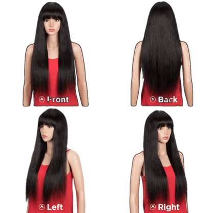 Victoria Spotlight Straight Human Hair Wig with Bangs, Natural Black, 20 in