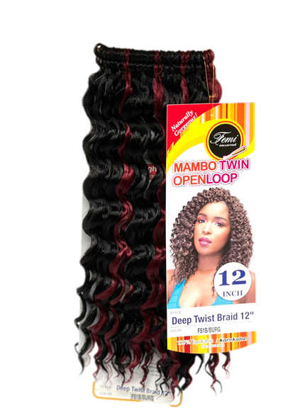 Femi Collection Mambo Twin Open Loop Deep Twist Braid 12 in - FS1B/BURG