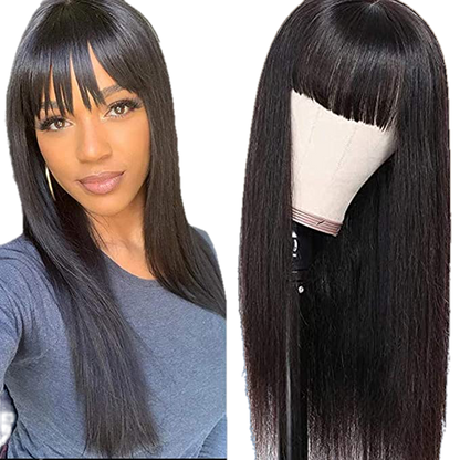 Victoria Spotlight Straight Human Hair Wig with Bangs, Natural Black, 20 in