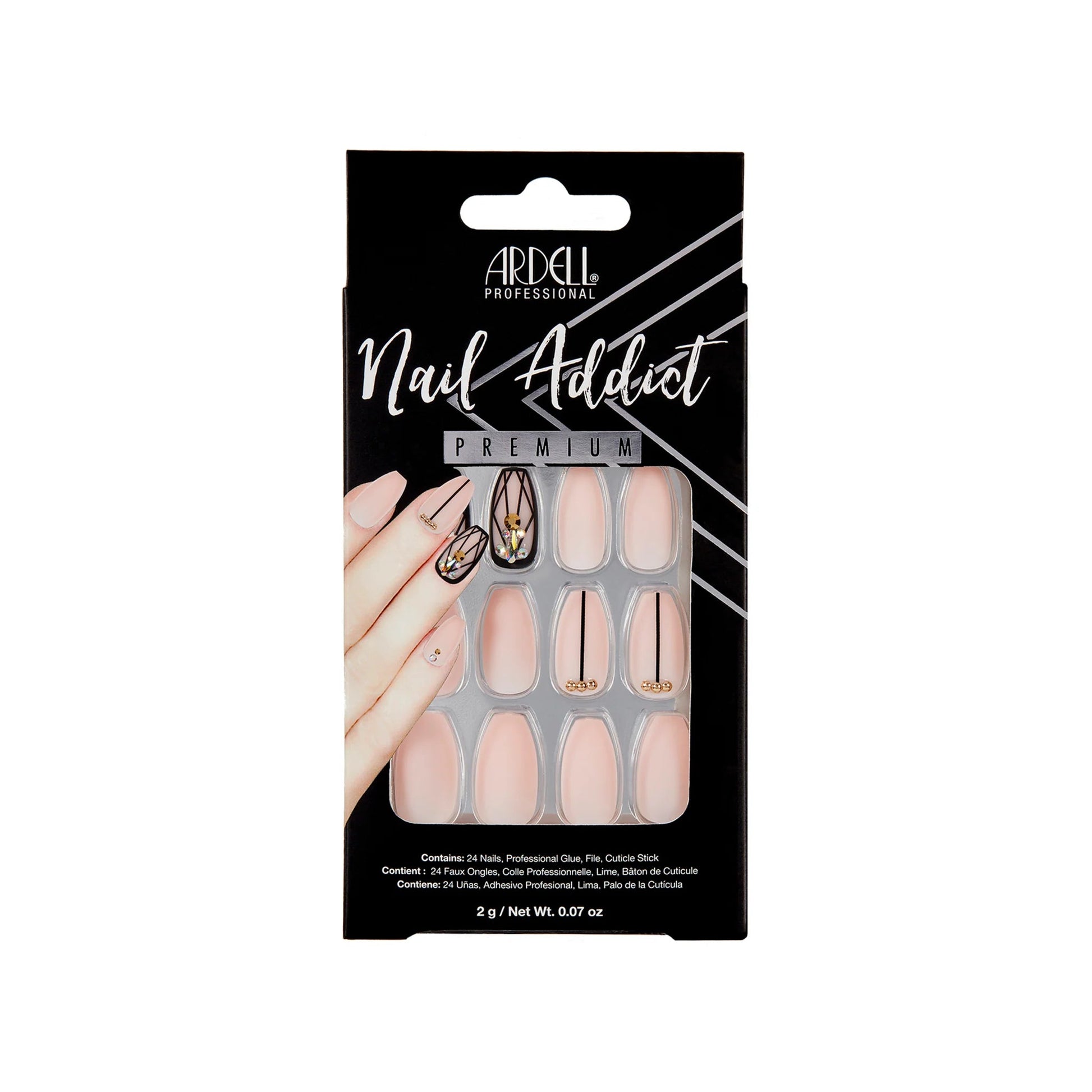Ardell Nail Addict Premium Artificial Nail Set, Blush Geometric Crystals