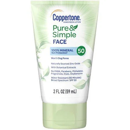 Coppertone Pure & Simple Face Mineral Sunscreen SPF 50, 2 fl oz