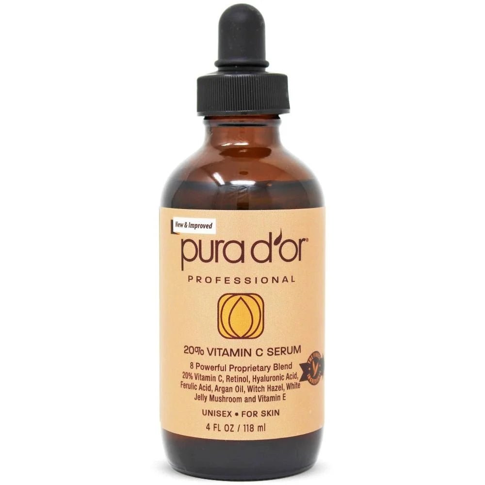 Pura D or 20% Vitamin C Serum (4oz Best Value) Hyaluronic Acid Retinol Maximum Strength Formula Complete Professional Grade Treatment for Face & Eyes Spots rinkles Men & Women 4 Oz - VIP Extensions