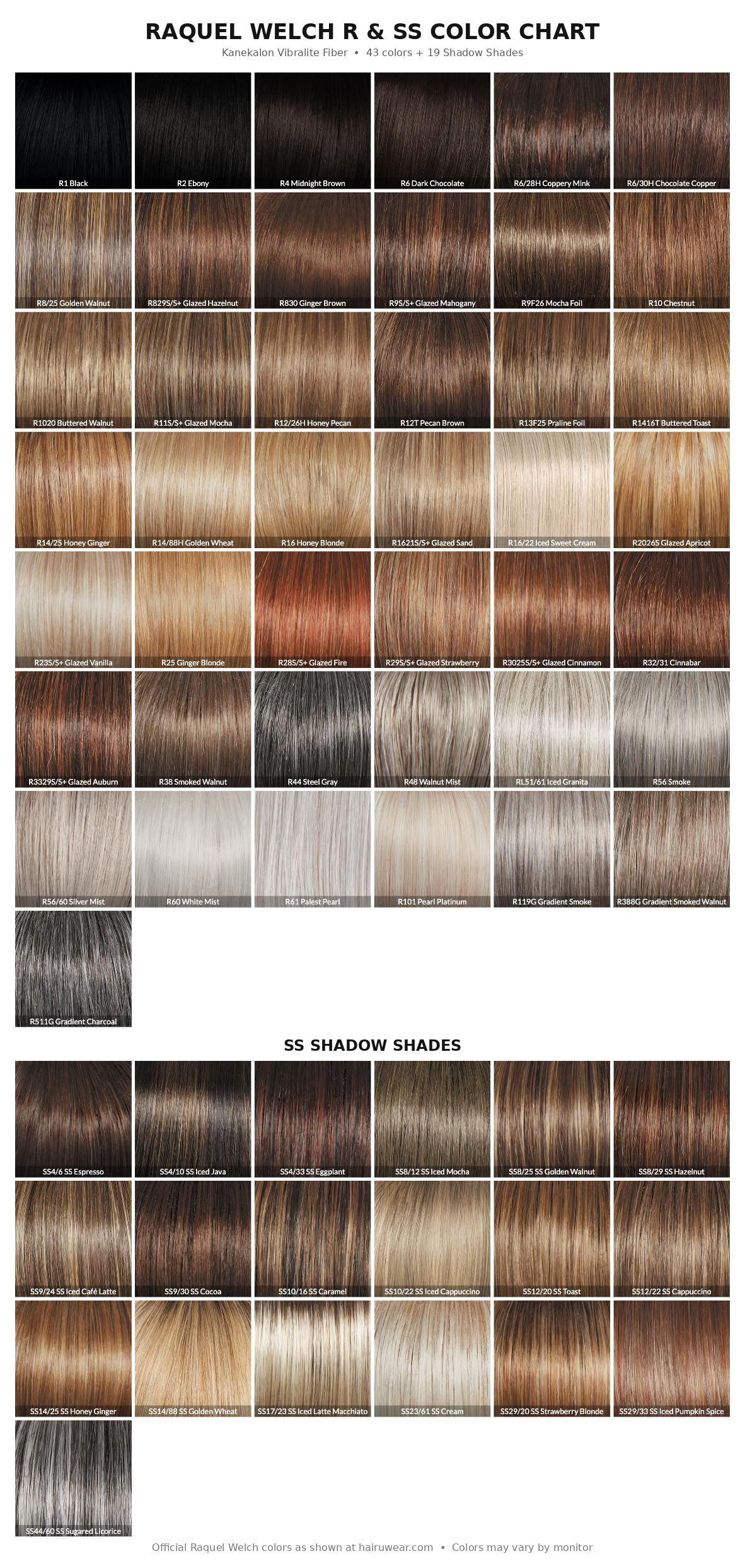 Raquel Welch R and SS color chart
