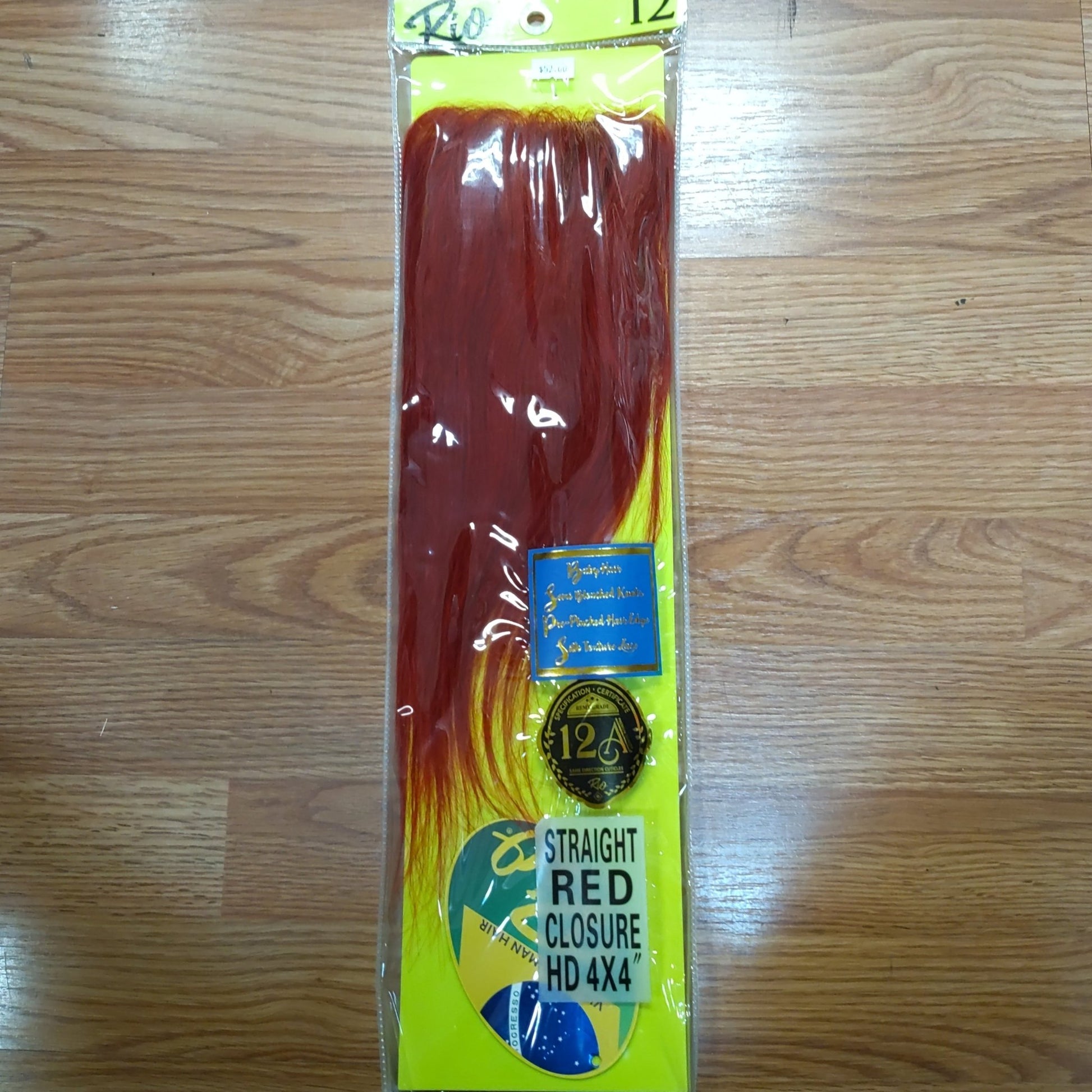 Rio Closure 12" Straight Red Color 4 By 4 - VIP Extensions