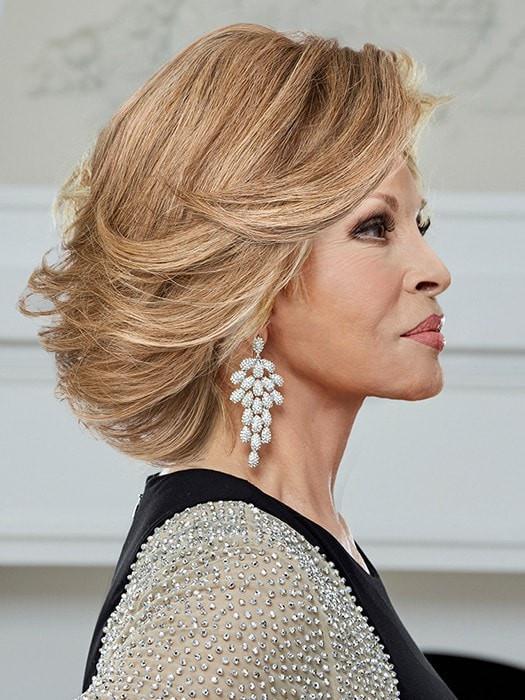 Raquel Welch The Art of Chic human hair wig, alternate front view on model
