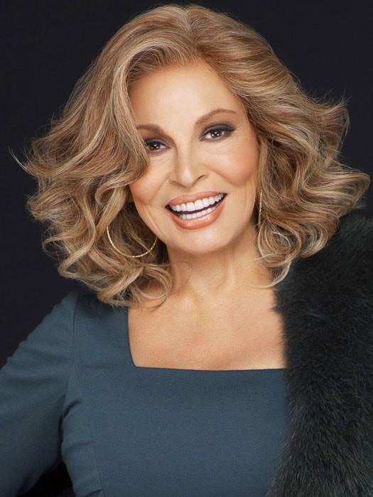 Raquel Welch Headliner human hair wig, alternate front view on model