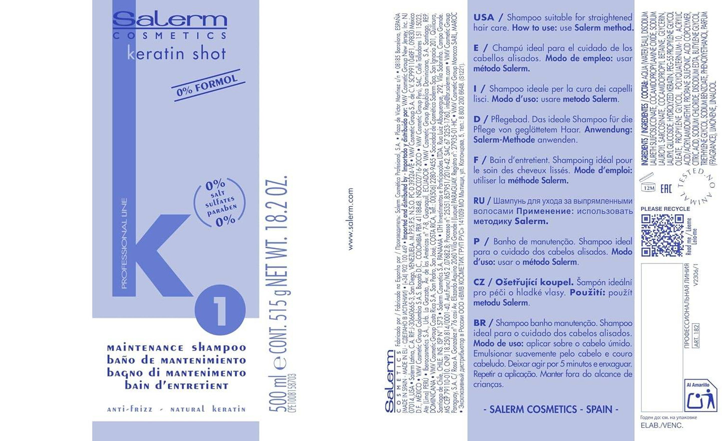 SALERM - Keratin Shot - Sulfate - Free Shampoo 18 oz - VIP Extensions
