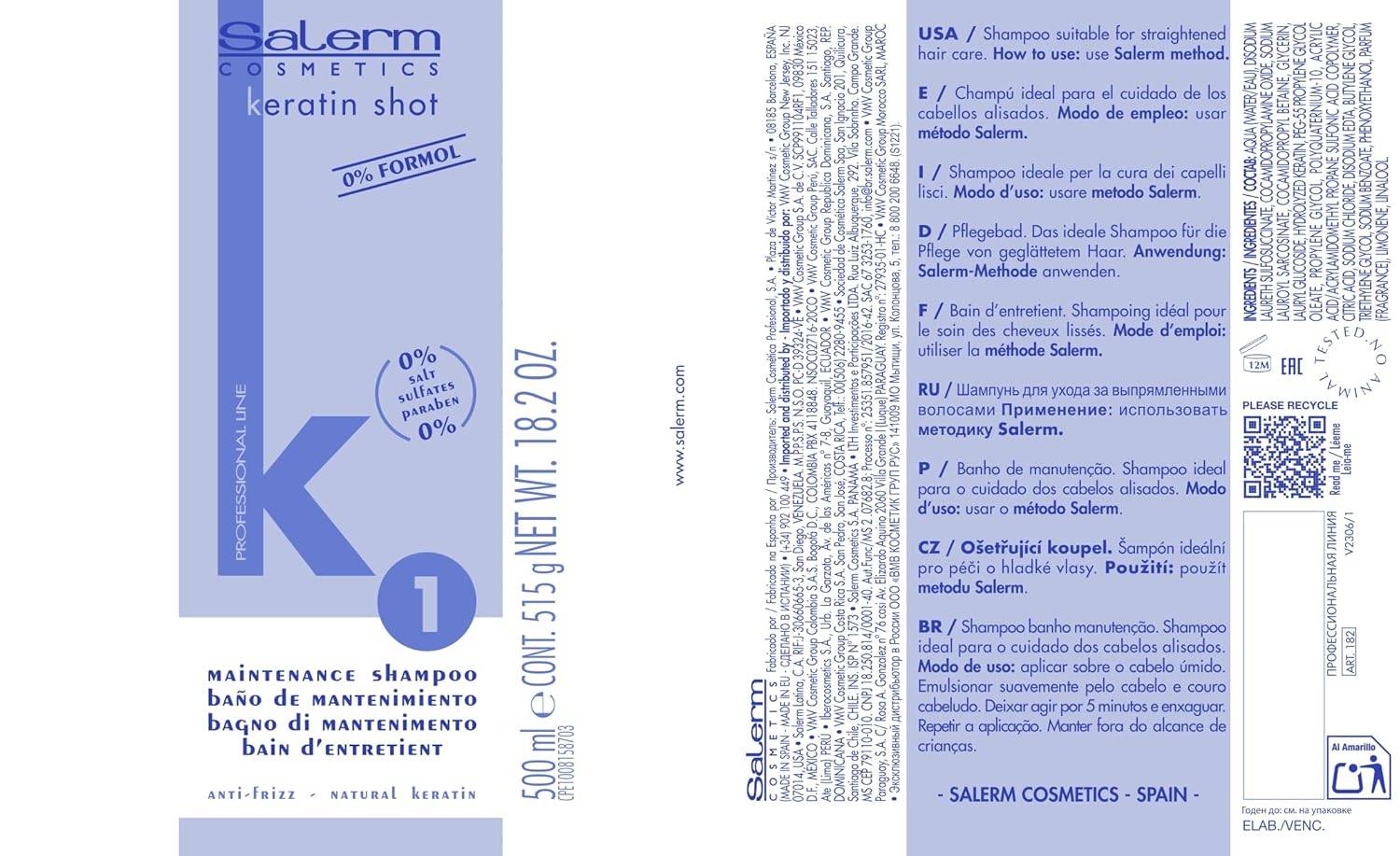 SALERM - Keratin Shot - Sulfate - Free Shampoo 18 oz - VIP Extensions
