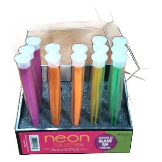 Satin Edge Neon Collection Slant Tip Tweezers - 20 Pc Display - VIP Extensions
