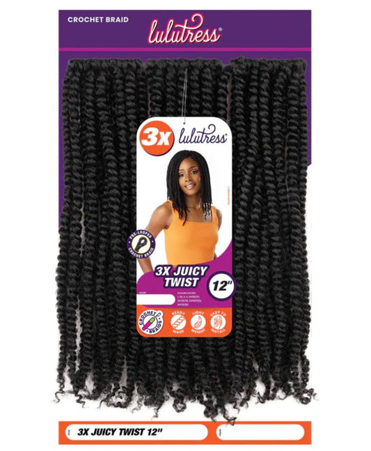 Sensationnel Lulutress Crochet Braiding Hair - 3X Juicy Twist 12 Inch Pre Made DIY All Kanekalon Synthetic Locs Twists (12 inch, Sm1B/BG) - VIP Extensions